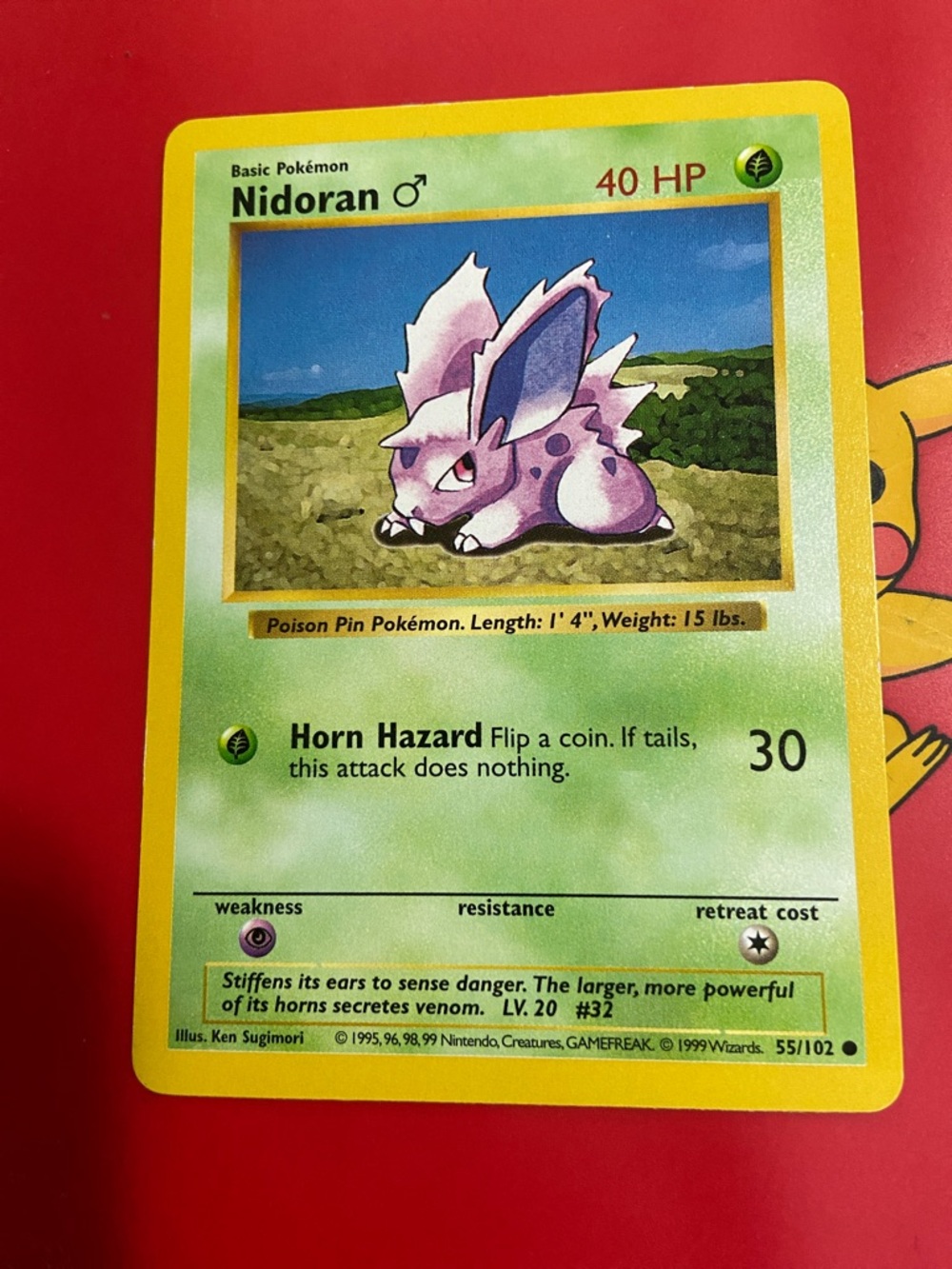 Nidoran M 55/102 Common Base Set Shadowless Pokemon